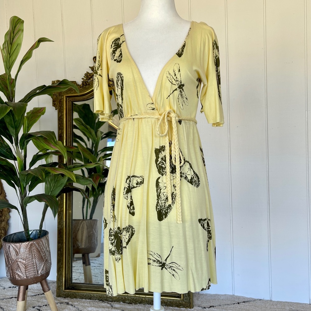 Yellow Butterfly & Dragonfly Print Dress